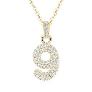 Collier en or 14 carats plaqué or avec micro-pavé de zircon, numéro 9, style hip-hop, pour femmes, vente en gros - Product Image 5