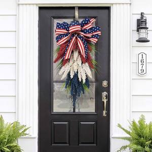 Ghirlanda Patriottica per il Giorno dell'Indipendenza Americana, Decorazione Floreale per Porta d'Ingresso, Ghirlanda Primaverile in Tessuto - Product Image 4
