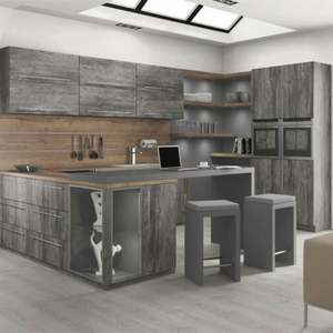 Ensemble complet d'armoires de cuisine en MDF en forme de U sur mesure, laquées brillantes, avec plan de travail en marbre, robinet, charnières et accessoires - Product Image 5