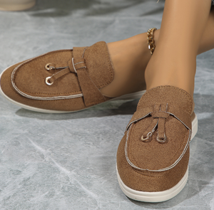 Mezza pantofola stile Vintage da esterno con nappa facile da donna scarpe basse Casual mocassini in tinta unita - Product Image 6