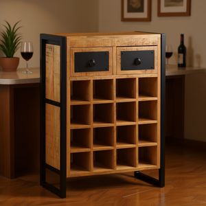 Estante para Vino de Madera Maciza de Mango, 16 Botellas, Diseño Rústico Industrial, Solución de Almacenamiento - Product Image 2