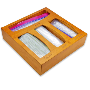 Bamboo Ziplock Bag Storage Organizer Bamboo Kitchen Drawer Organizers Divider Spring Adjustable Expandable Best for Kitchen