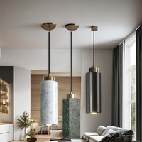 Wabi Sabi LED Jaune Travertin Marbre Suspension Lampe Nordique en Pierre Suspension pour Table à Manger Bar-Lustres Suspendus