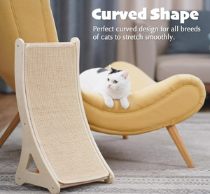 Grattoir à chat incurvé avec tapis à gratter en sisal en forme de L, protecteur de meubles d'intérieur, tapis en bois avec jouet pour souris pour chatons - Product Image 4