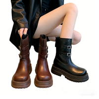 Bottes Western Femme Personnalisées OEM ODM à Talon Carré Épais, Plateforme, Style Moto, Mi-Mollet, Rétro, Logo Personnalisé, Tige Ajustable