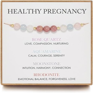 Healthy Pregnancy Crystal <b>Beaded</b> <b>Bracelet</b> Women Rose Quartz Aquamarine Moonstone Rhodinite <b>Gold</b> Plated Romantic Everyday Wear - Product Image 1