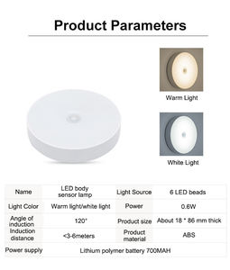 3AAA Batterij Led Nachtlampje Pir <span class=keywords><strong>Motion</strong></span> Sensor Ronde Kast Licht Energiebesparende Wandlamp Verlichting - Product Image 6