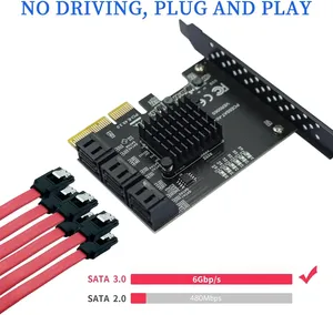 SATA X4 Karte 6-Port-Erweiterungskarte, PCIe-zu-Controller-Erweiterungskarte, <span class=keywords><strong>ASM1166</strong></span> 6-Port-Chip, Integrierter Adapter-Konverter - Product Image 3