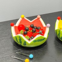 Bol à fruits en céramique en forme de couronne de pastèque, joli bol à fruits décoratif, plat de service pour la maison, la cuisine, la table à manger, décoration, cadeau