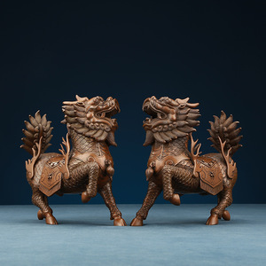 Copper Qilin Figurine 2Pcs Feng Shui <b>Desk</b> Decor Office Home Decoration Gift - Product Image 1