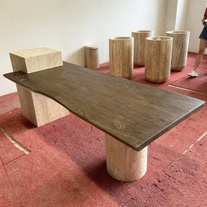 Isola Cucina in Pietra Naturale Personalizzata con Tavolo da Pranzo Integrato, Lussuoso Bancone Colazione Intrecciato per Arredamento Villa - Product Image 3
