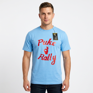 Puke Rally Printed Men's Light Blue Short Sleeve T-Shirt Regular Fit O-Neck Casual Jersey Cotton 180g Front <b>Logo</b> - Product Image 5