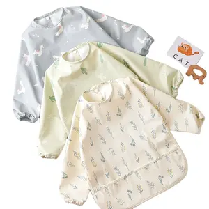 Elinfant Hot Sale Washable Long Sleeve Bibs Baby Products PU Baby Smock Bibs Wholesale Baby Feeding Long Sleeve Bib