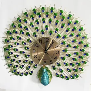 huafuren Timepieces Luxury peacock head decoration living room wall clock Home hanging vintage metal