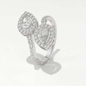 Bague double Aarinya pour femme, style vintage, avec diamants de laboratoire en forme de goutte d'eau, certifiés IGI, plaquée or 9 carats, motif pétales chuchotants - Product Image 4