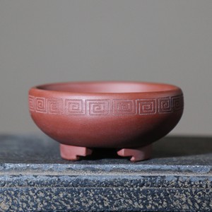 Purple <b>Clay</b> Bonsai <b>Pot</b> Miniature Three Legged Fretwork Pattern Chinese Style Handmade Planters - Product Image 1