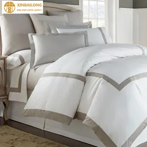 Set tempat tidur selimut garis Premium lembut Hotel mewah, Set tempat tidur 100% katun Hotel selimut penutup seprai Linen
