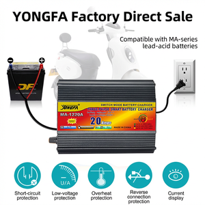 <span class=keywords><strong>Chargeur</strong></span> de batterie électrique intelligent YongFa MA-1220A 12V/<span class=keywords><strong>24V</strong></span> triphasé AGM/GEL avec port AC pour voiture et utilisation solaire (alliage d'aluminium) - Product Image 1