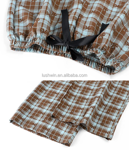 <strong>Women</strong> Plaid Bow Print Pajama Pants Cute High Waist Drawstring Lounge <strong>Trousers</strong> Brown Blue Checkered Sleepwear - Product Image 4