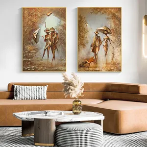 Golden Metal Figure Statue Canvas Wall Art Poster and Prints Painting Lover Sculpture Pictures for Living Room Home Decoration