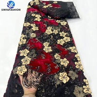 Beaux tissus de broderie 3D 5 Yards haut de gamme perles tissus de dentelle femmes nigérianes paillettes dentelle robes de couture