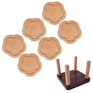 Wooden Flower Shaped Coaster <b>Set</b> With Stand For <b>Tea</b> Cup Heat Insulation Home Living Room Use - Product Image 2