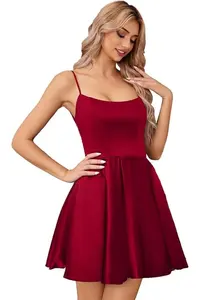 Satén Mini Longitud Homecoming Vestido <span class=keywords><strong>para</strong></span> <span class=keywords><strong>Adolescentes</strong></span> Corto Sin Espalda con Bolsillos Prom Spaghetti Strap Cóctel Negro Vestidos <span class=keywords><strong>de</strong></span> dama <span class=keywords><strong>de</strong></span> honor - Product Image 6