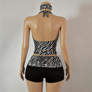 Ensemble deux pièces pour <span class=keywords><strong>femme</strong></span> avec haut licou imprimé léopard et short à revers, avec bandeau – <span class=keywords><strong>Tenue</strong></span> de club d'été 2026 en coton et élasthanne - Product Image 4