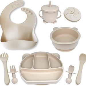 Nuevo Juego de <span class=keywords><strong>Vajilla</strong></span> Ecológico con Luz LED para Bebés, 10 Piezas, Babero, Plato, Tazones con Succión, Juego de Alimentación de Silicona para Bebés - Product Image 2