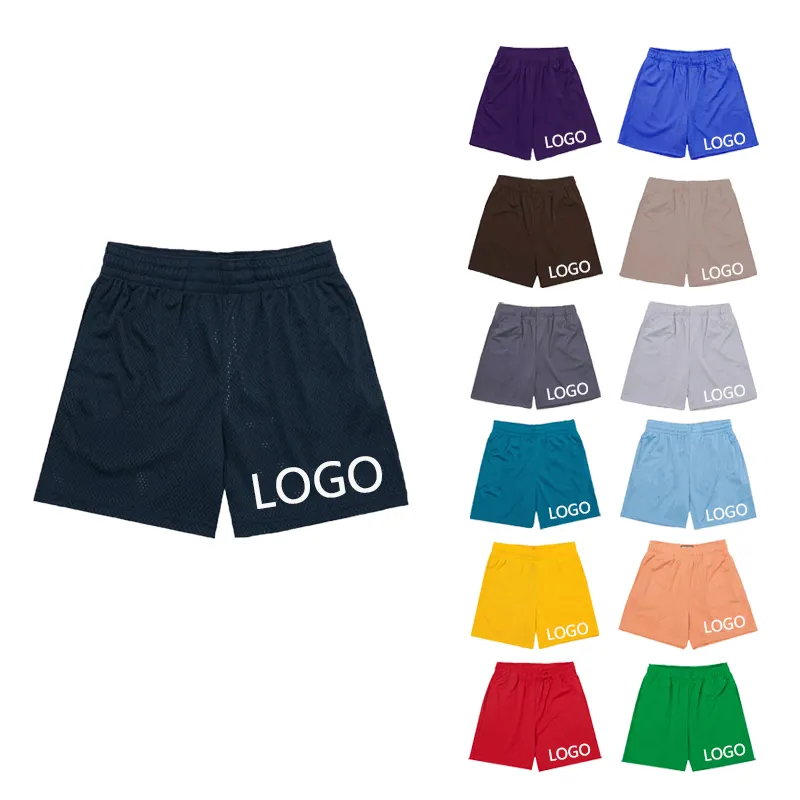 Einfarbiges individuelles Logo amerikanische Plus-Größe Polyester Gym Netz Herrenshorts mit Tasche