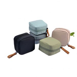 Bolsa de Cosméticos Cuadrada Mini de Tela Oxford de Color Sólido, Bolsa Organizadora de Maquillaje de Mano Impermeable para Viajes - Product Image 1