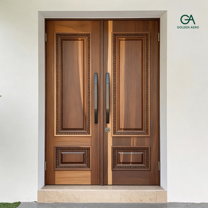 Puerta de Entrada Doble de Madera Maciza Personalizada con Acabado de Superficie, Apertura Manual, Diseño Escandinavo para Casas de Lujo - Product Image 4
