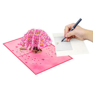 Carte de vœux pop-up 3D artisanale, imprimée UV, découpée au laser, motif arbre rose, cœur, anniversaire, Saint-Valentin, mariage, etc. - Product Image 4