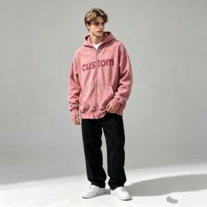 Sudaderas con capucha para hombre, de felpa francesa gruesa, cortas, con estampado personalizado, con cremallera, 100% algodón, estilo desgastado. - Product Image 2