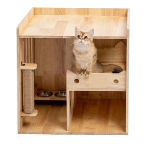 Cat Villa Solid Wood Cat <b>House</b> Rectangle Multifunctional Pet <b>Bed</b> For Medium Cats - Product Image 3