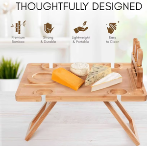 Nouveau produit - <span class=keywords><strong>Table</strong></span> à manger pliante en bambou portable <span class=keywords><strong>pour</strong></span> l'extérieur avec porte-verres à vin <span class=keywords><strong>pour</strong></span> les jardins, les parcs, le camping et les pique-niques - Product Image 5