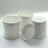 Pot de fleurs en plastique biodégradable écologique, finition chromée, noir et blanc, design rond pour la maison, comprend un plateau, pot de fleurs