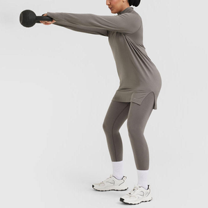 Custom Sweat-Wicking Islamic <strong>Longline</strong> Quarter Zip <strong>Long</strong> <strong>Sleeve</strong> <strong>Tops</strong> Modest Sports Muslim Oversized Women Gym Workout Yoga T-Shirt - Product Image 3