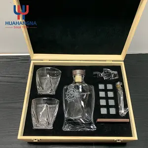 5 Pack Whiskey Decanter Gift Box Custom Etched Whisky Decanter Set With 4 Whiskey Tumbler Glasses And 8 Stones In Wooden Box