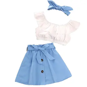 Children's clothes 2024 summer new children's fashion one-line neck top half skirt hair belt foreign trade girl suit