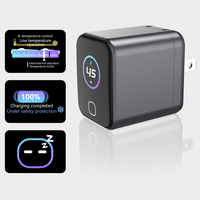 Cargador de Pared con Pantalla TFT, Adaptador de Enchufe Plegable Personalizado para EE. UU., Puerto Único PD GaN de 45 W, Cargador de Teléfono Móvil con Carga Rápida Tipo C