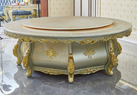Ensemble de table à manger rotative en bois massif sculpté de style européen pour hôtel et villa, usage commercial