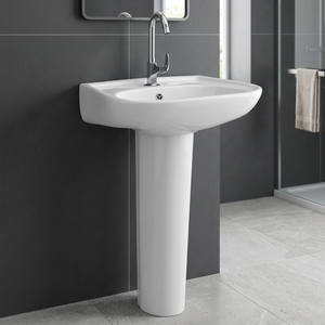Lavabo de Pedestal Rectangular Moderno y Económico de Cerámica Blanca - Lavabo de Esquina para Baño de Hotel o Dormitorio - Product Image 5