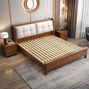 Cama Doble Tapizada de 1.8m x 2m con Estructura de Madera Sólida para Sala de Estar, Cama de Lujo para Bodas - Product Image 4