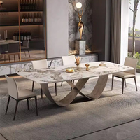 Élégant et luxueux ensemble table à manger moderne 6 places en pierre de roche pour cuisine et table à manger style hôtel restaurant