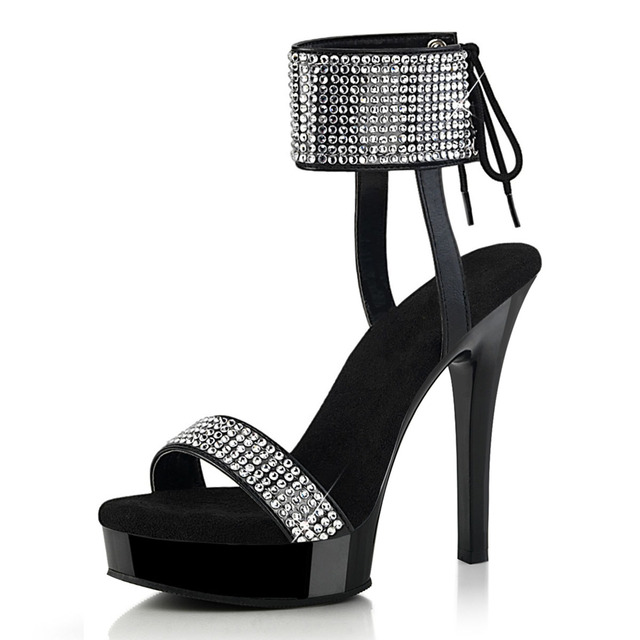 Rhinestone Women's Lace up Stripper Heels 5Inch Nightclub Sexy Fetish Platform Sandals New 13cm Open Toe Gothic Pole Dance Shoes