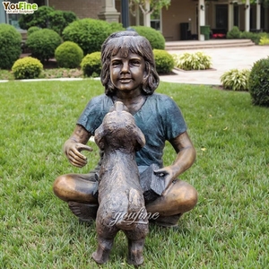 Đồng hành chủ đề nghệ thuật Công viên vườn điêu khắc Đồng cô gái và con chó tượng trên băng ghế dự bị tượng - Product Image 4