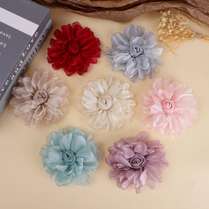 Corsage en tissu organza, fleur rose, 11 cm, accessoire pour cheveux et vêtements, fleurs faites à la main pour décorations DIY - Product Image 1