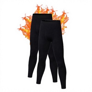 Leggings de compression noirs pour hommes, taille élastique, couleur unie, en spandex et nylon, pantalon de sport - Product Image 1