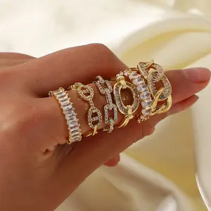 Anel de zircônia aberto banhado a ouro 18k, moda feminina, ajustável, joias para mulheres